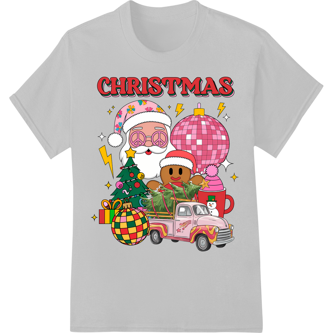 Retro Vibes: Groovy Santa & Disco Christmas DTF Print on white shirt - SUPERDTF-DTF Prints-DTF Transfers-Custom DTF Prints