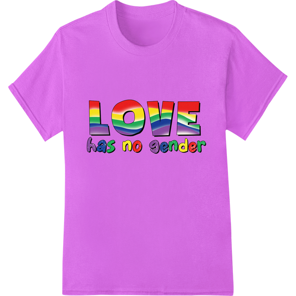 Vibrant 'LOVE has no gender' Pride Month DTF Print Transfer on purple shirt - SUPERDTF-DTF Prints-DTF Transfers-Custom DTF Prints