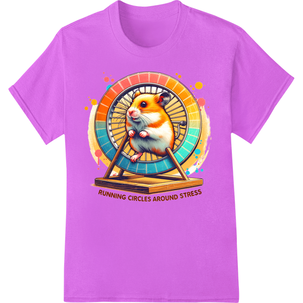 Adorable Hamster Running Circles Around Stress DTF Print on purple shirt - SUPERDTF-DTF Prints-DTF Transfers-Custom DTF Prints