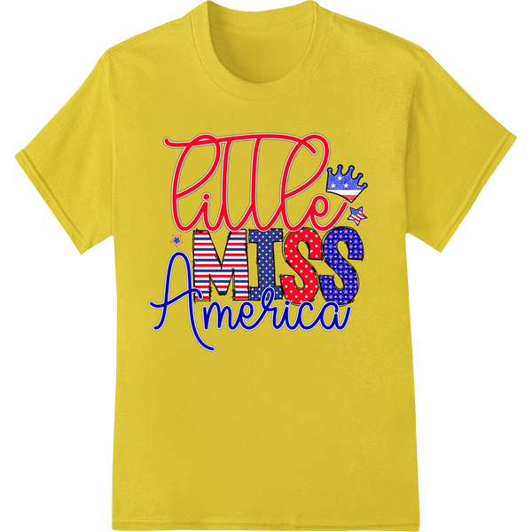 Cutting-edge custom merchandise featured on Patriotic Little Miss America 4th of July Heat Transfer