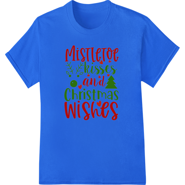 Mistletoe Kisses & Christmas Wishes: Festive DTF Print on blue shirt - SUPERDTF-DTF Prints-DTF Transfers-Custom DTF Prints