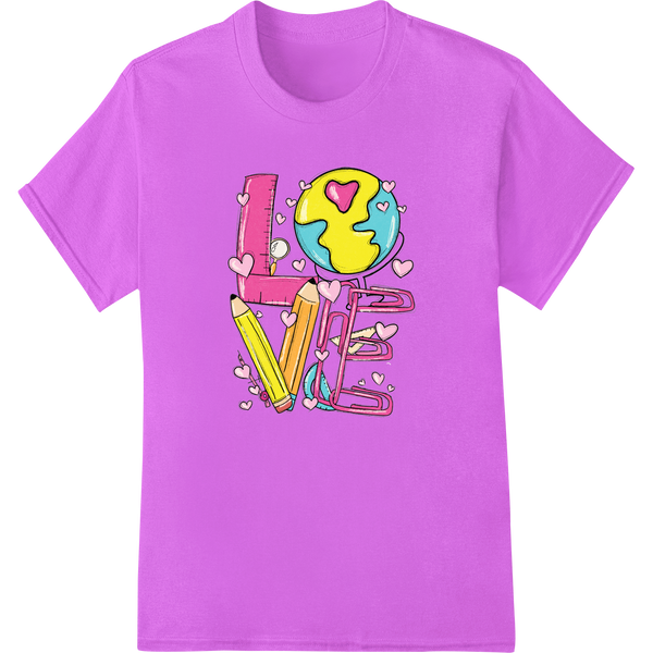 Adorable LOVE Teacher Valentine's Day DTF Print Transfer on purple shirt - SUPERDTF-DTF Prints-DTF Transfers-Custom DTF Prints