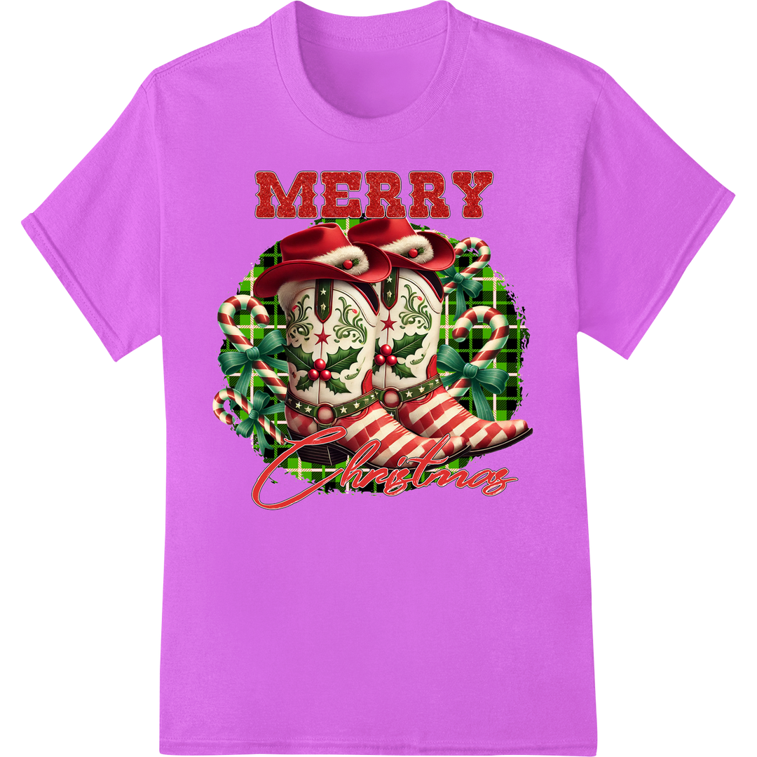 Festive Western Christmas Ornaments DTF Print Heat Transfer on purple shirt - SUPERDTF-DTF Prints-DTF Transfers-Custom DTF Prints