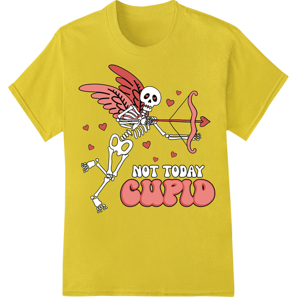 Edgy Skeleton Cupid: Anti-Valentine's Day DTF Print Transfer on yellow shirt - SUPERDTF-DTF Prints-DTF Transfers-Custom DTF Prints