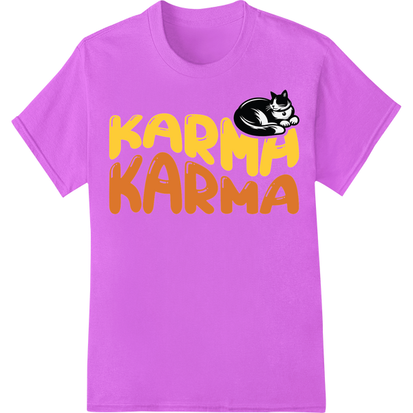 Witty 'Karma Karma' Cat Pun DTF Print Heat Transfer on purple shirt - SUPERDTF-DTF Prints-DTF Transfers-Custom DTF Prints