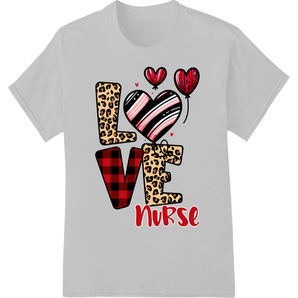 Love Nurse: Adorable Valentine's Day DTF Print Design on white shirt - SUPERDTF-DTF Prints-DTF Transfers-Custom DTF Prints