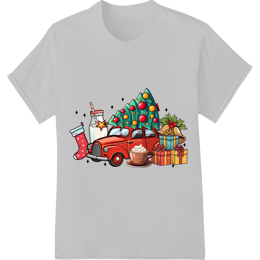 Vintage Christmas Car with Tree DTF Print Heat Transfer on white shirt - SUPERDTF-DTF Prints-DTF Transfers-Custom DTF Prints