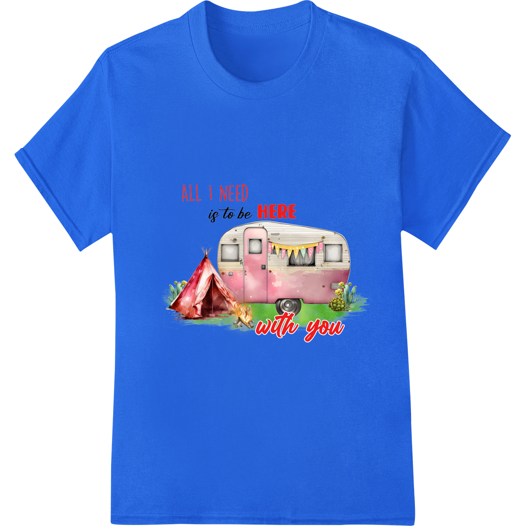 Vintage Valentine's Camper Love - Outdoor Couple DTF Print on blue shirt - SUPERDTF-DTF Prints-DTF Transfers-Custom DTF Prints