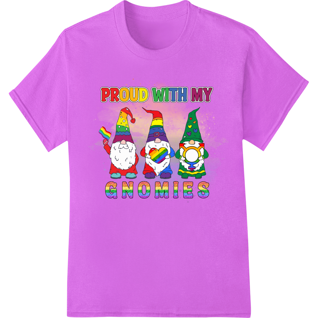 Proud With My Gnomies: Adorable LGBT Pride DTF Print on purple shirt - SUPERDTF-DTF Prints-DTF Transfers-Custom DTF Prints