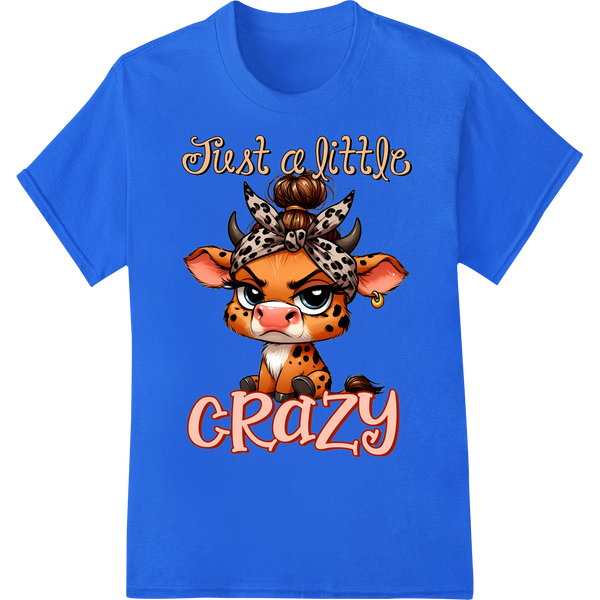 Adorable 'Just a Little Crazy' Baby Giraffe DTF Print on blue shirt - SUPERDTF-DTF Prints-DTF Transfers-Custom DTF Prints