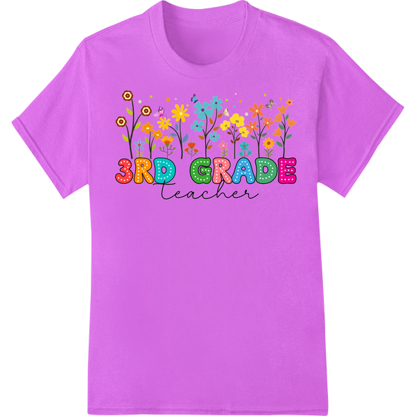 Vibrant 3rd Grade Teacher Floral DTF Print Heat Transfer on purple shirt - SUPERDTF-DTF Prints-DTF Transfers-Custom DTF Prints