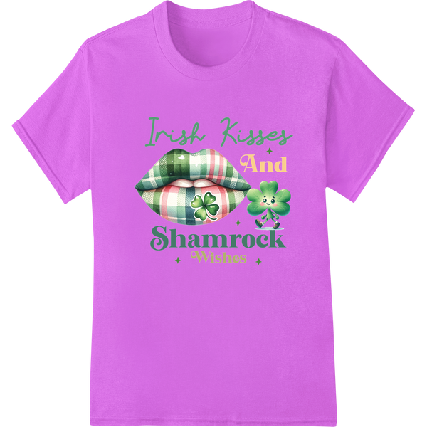 Irish Kisses & Shamrock Wishes: Festive St. Patrick's Day Print on purple shirt - SUPERDTF-DTF Prints-DTF Transfers-Custom DTF Prints