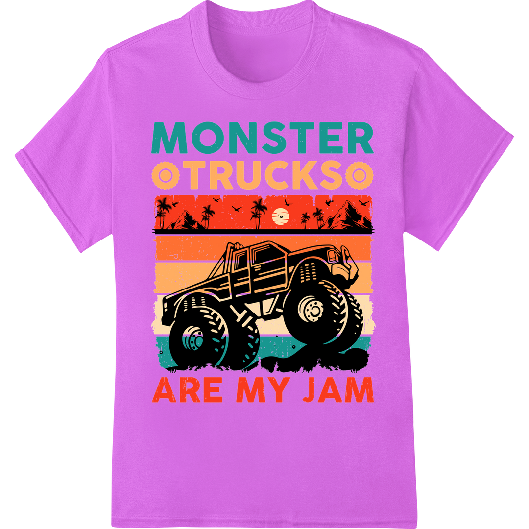 Vintage Monster Truck Tee: Retro Off-Road Style on purple shirt - SUPERDTF-DTF Prints-DTF Transfers-Custom DTF Prints