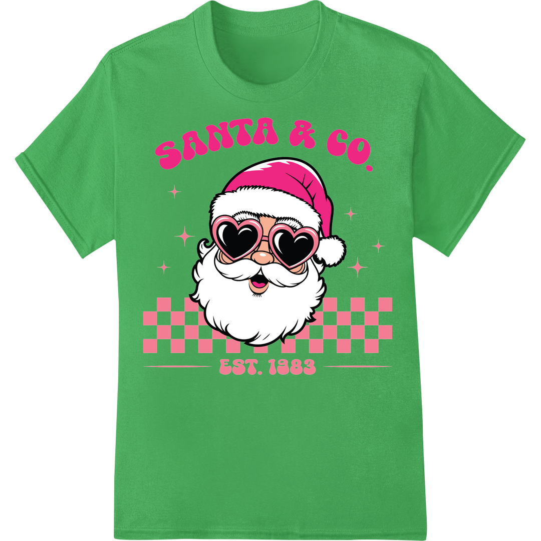 Retro Pink Santa Claus Christmas Heat Transfer - Super DTF on green shirt - SUPERDTF-DTF Prints-DTF Transfers-Custom DTF Prints