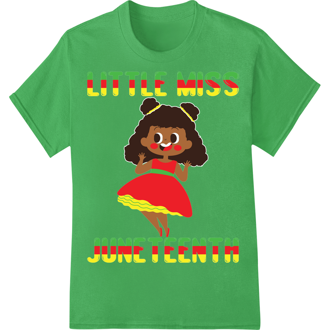 Adorable Little Miss Juneteenth DTF Print Heat Transfer on green shirt - SUPERDTF-DTF Prints-DTF Transfers-Custom DTF Prints