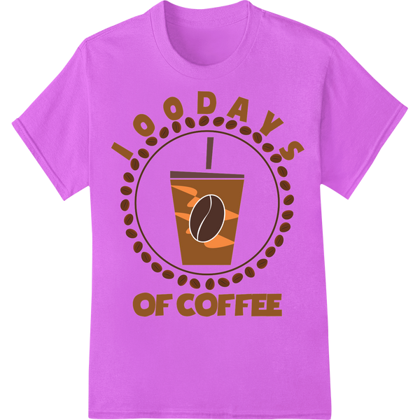 100 Days of Coffee: Celebrate School Milestone in Style on purple shirt - SUPERDTF-DTF Prints-DTF Transfers-Custom DTF Prints