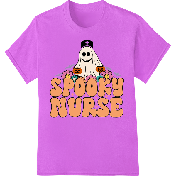 Adorable Spooky Nurse Ghost - Cute Halloween DTF Print on purple shirt - SUPERDTF-DTF Prints-DTF Transfers-Custom DTF Prints