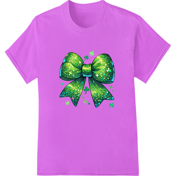 Shimmering Shamrock Bow: St. Patrick's Day DTF Transfer on purple shirt - SUPERDTF-DTF Prints-DTF Transfers-Custom DTF Prints