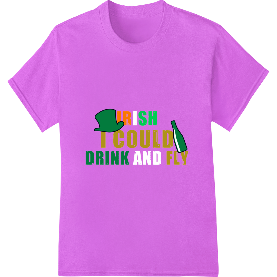 'IRISH I COULD DRINK FLY' St. Patrick's Day DTF Print Transfer on purple shirt - SUPERDTF-DTF Prints-DTF Transfers-Custom DTF Prints