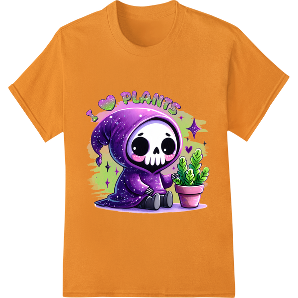 Adorable I ♥ PLANTS Grim Reaper DTF Print Heat Transfer on orange shirt - SUPERDTF-DTF Prints-DTF Transfers-Custom DTF Prints