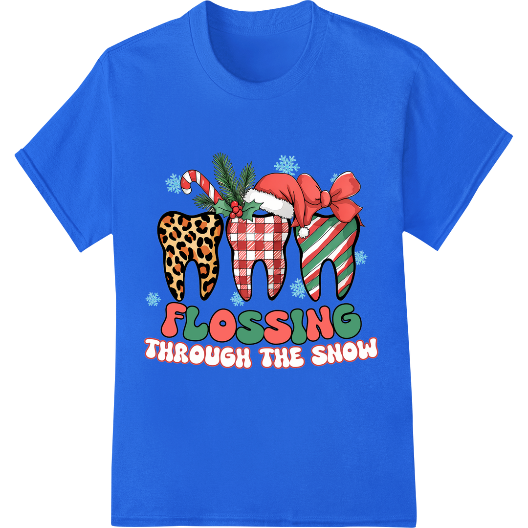 Festive Flossing: Dental Squad's Christmas DTF Print on blue shirt - SUPERDTF-DTF Prints-DTF Transfers-Custom DTF Prints