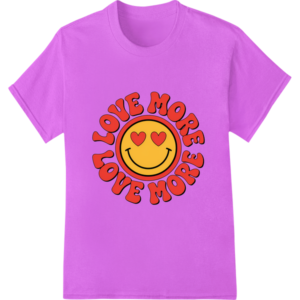 Adorable 'Love More' Emoji Valentine's Day Heat Transfer on purple shirt - SUPERDTF-DTF Prints-DTF Transfers-Custom DTF Prints