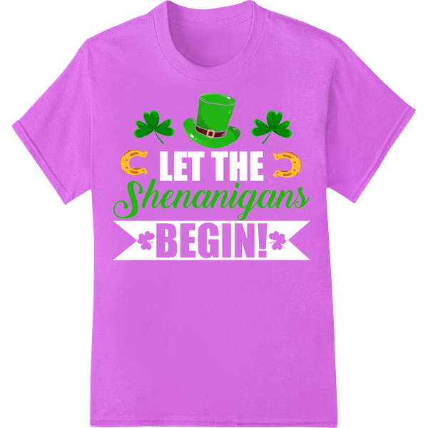 Festive 'Shenanigans' St. Patrick's Day DTF Heat Transfer on purple shirt - SUPERDTF-DTF Prints-DTF Transfers-Custom DTF Prints