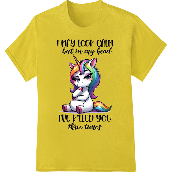 Sassy Unicorn: Looks Cute, Thinks Deadly | Funny Animal DTF on yellow shirt - SUPERDTF-DTF Prints-DTF Transfers-Custom DTF Prints