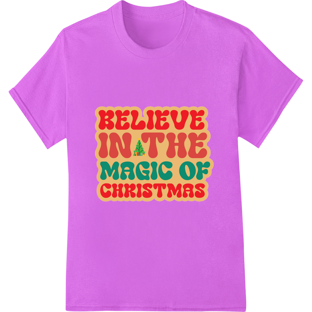 Believe in Christmas Magic | Festive DTF Heat Transfer on purple shirt - SUPERDTF-DTF Prints-DTF Transfers-Custom DTF Prints