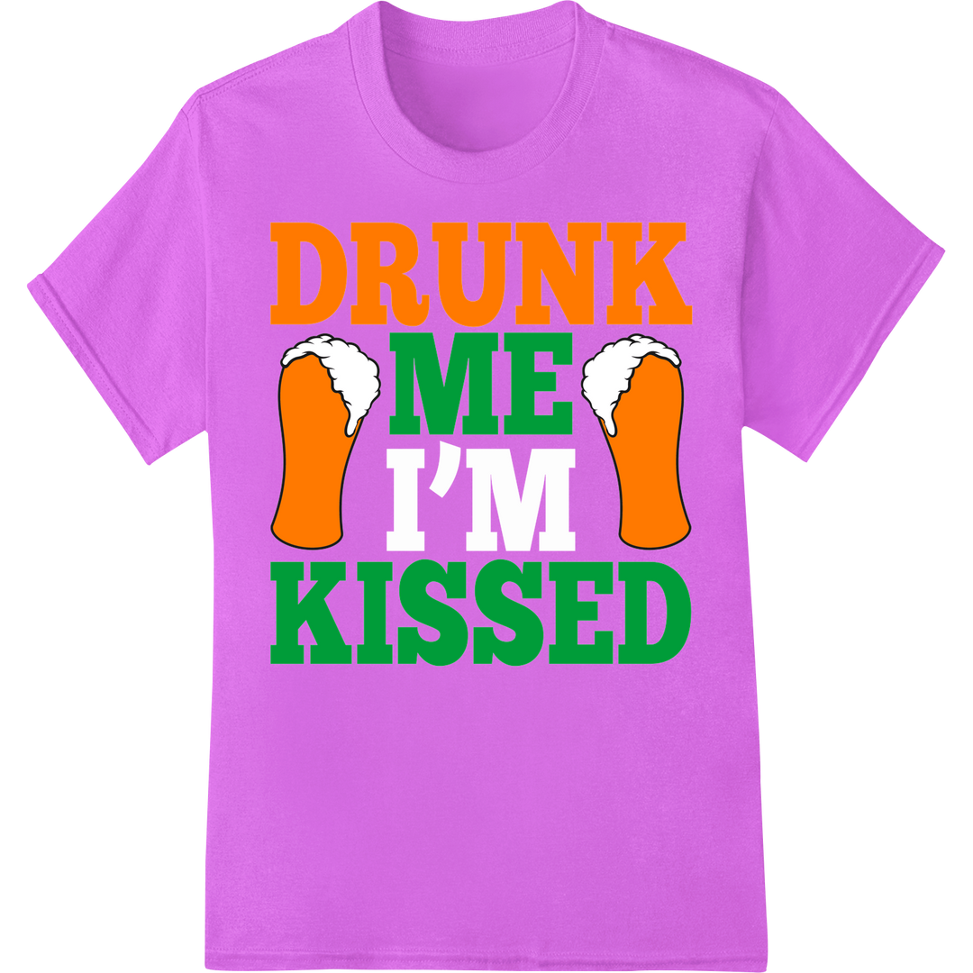 Bold 'DRUNK ME KISSED' St. Patrick's Day DTF Print Transfer on purple shirt - SUPERDTF-DTF Prints-DTF Transfers-Custom DTF Prints