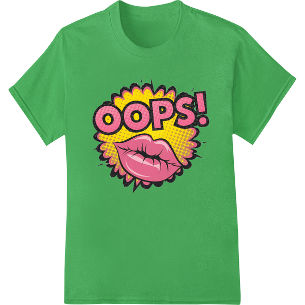 Bold 'OOPS!' Pop Art Comic Lips DTF Print Heat Transfer on green shirt - SUPERDTF-DTF Prints-DTF Transfers-Custom DTF Prints