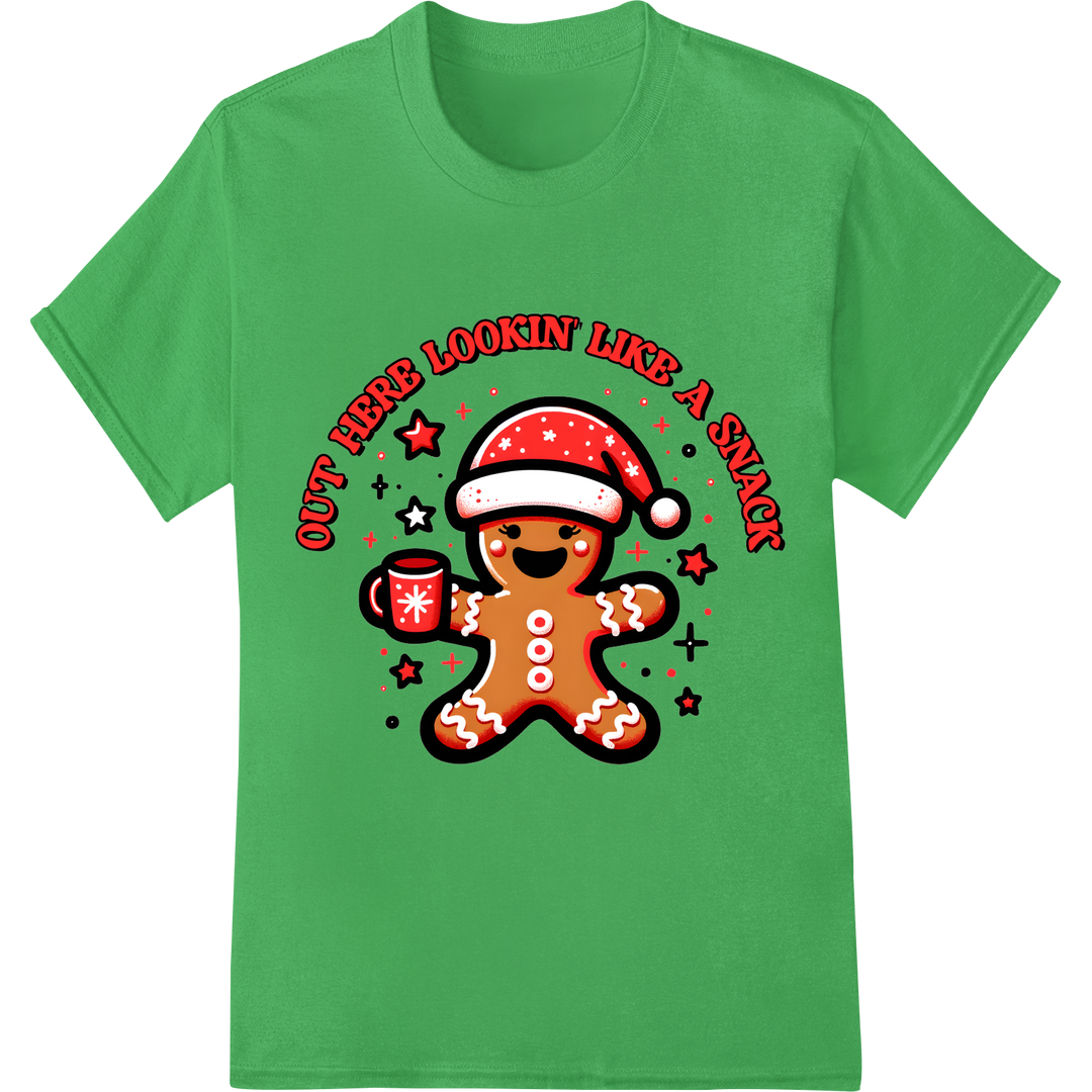 Hilarious Funny Christmas Gingerbread Man DTF Print Transfer on green shirt - SUPERDTF-DTF Prints-DTF Transfers-Custom DTF Prints