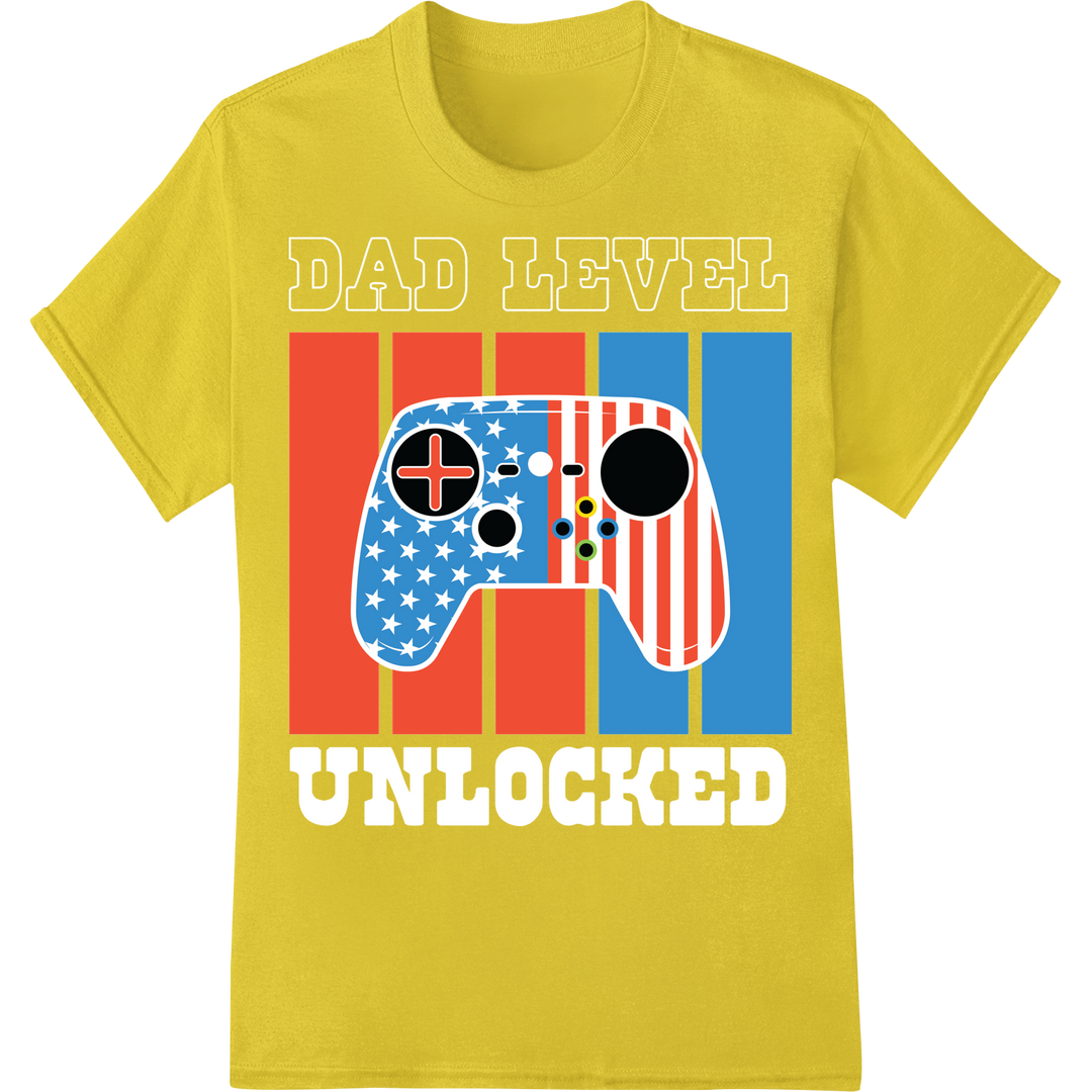 Retro Patriotic Gaming Controller DTF Print for Dad on yellow shirt - SUPERDTF-DTF Prints-DTF Transfers-Custom DTF Prints