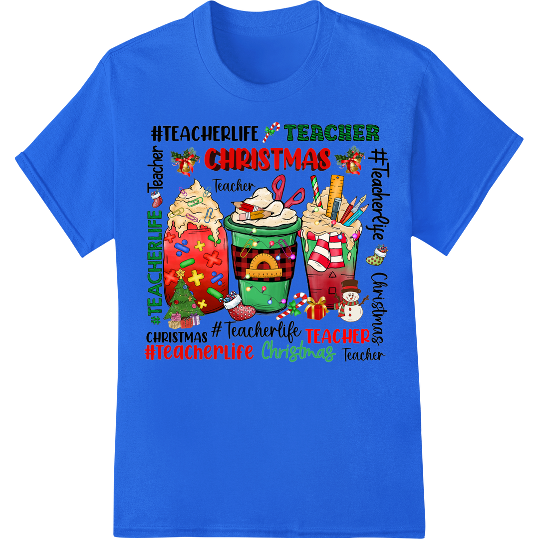 Festive Teacher Christmas Bundle DTF Print Heat Transfer on blue shirt - SUPERDTF-DTF Prints-DTF Transfers-Custom DTF Prints