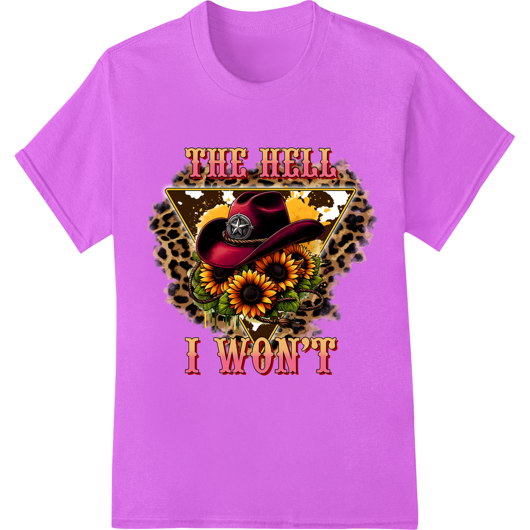 Rebel Cowgirl Sunflower Leopard Print DTF Heat Transfer on purple shirt - SUPERDTF-DTF Prints-DTF Transfers-Custom DTF Prints