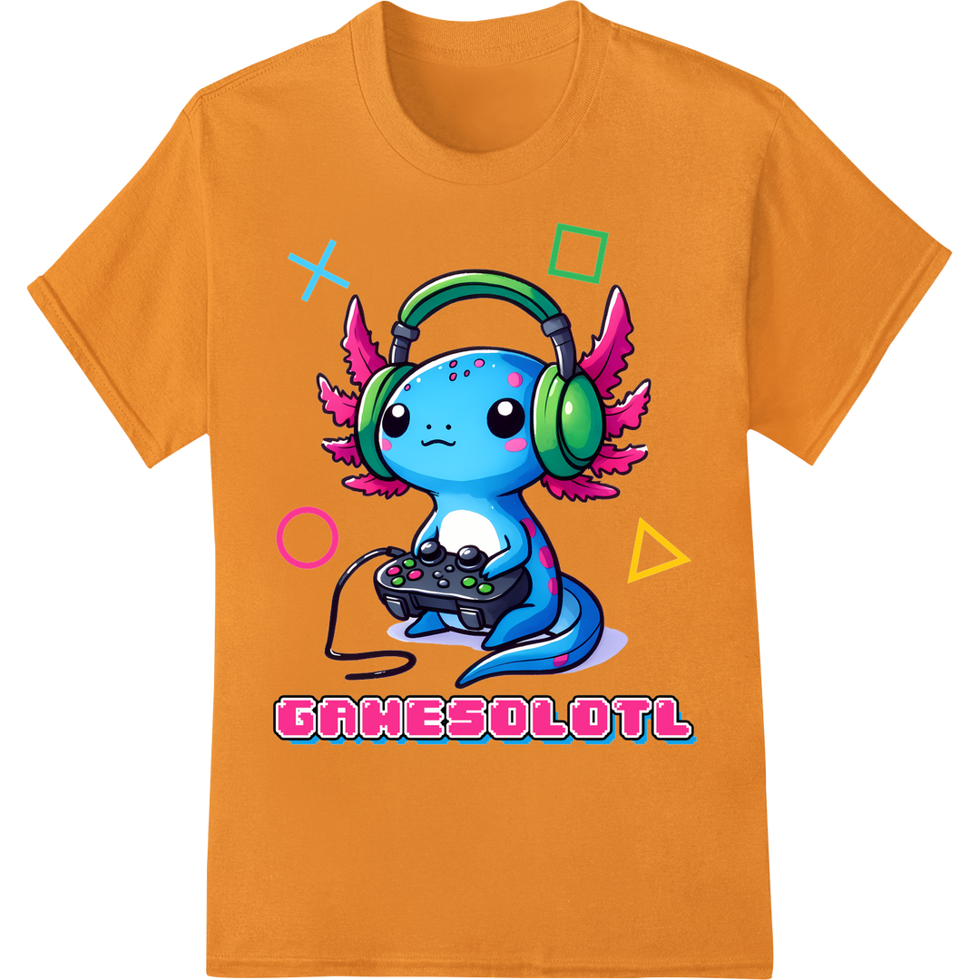 Level Up Your Style with This Cute Axolotl Gamer DTF Print on orange shirt - SUPERDTF-DTF Prints-DTF Transfers-Custom DTF Prints