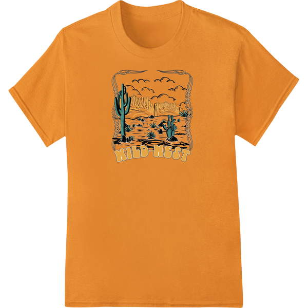 Rugged desert landscape with sandy mountains and cacti - design for DTF heat transfer and custom apparel printing