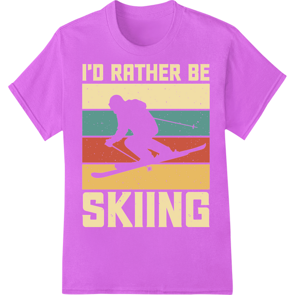 I'd Rather Be Skiing: Retro Skier DTF Print Heat Transfer on purple shirt - SUPERDTF-DTF Prints-DTF Transfers-Custom DTF Prints