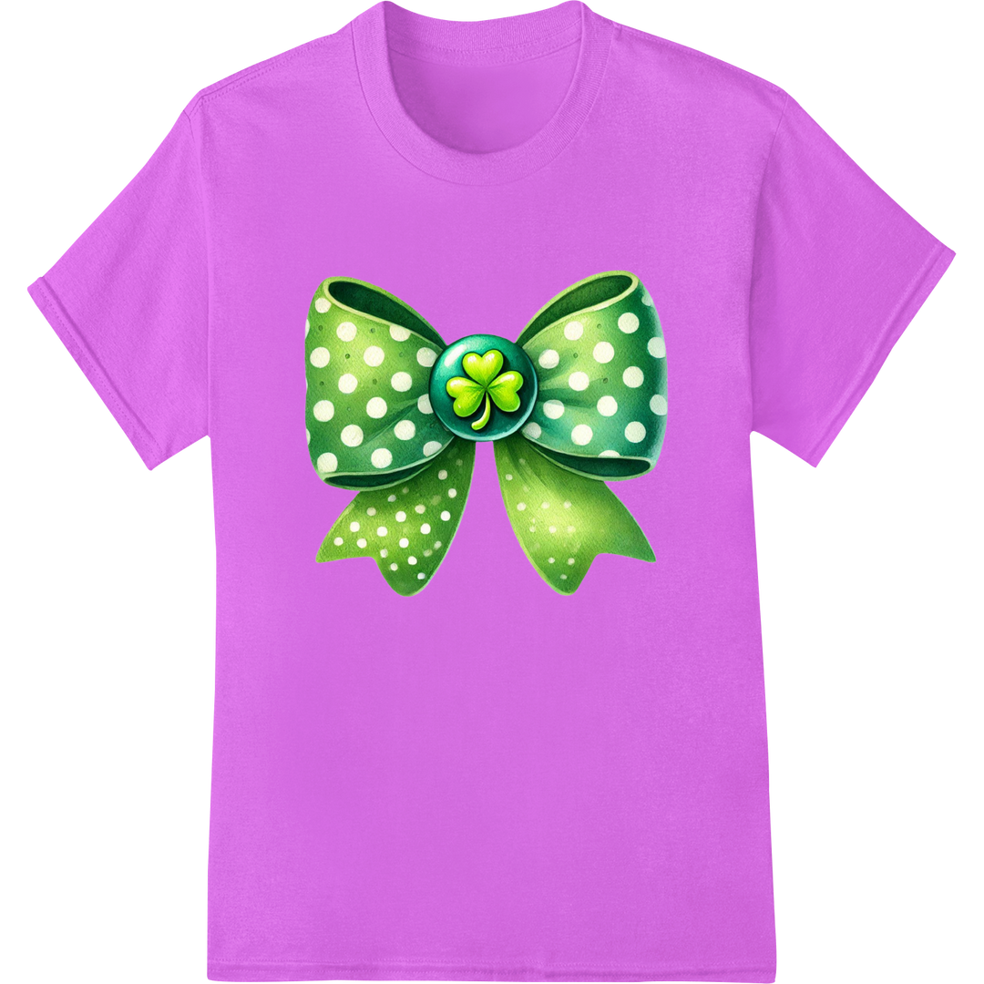 Lucky Clover Bow: Festive St. Patrick's Day DTF Print Design on purple shirt - SUPERDTF-DTF Prints-DTF Transfers-Custom DTF Prints