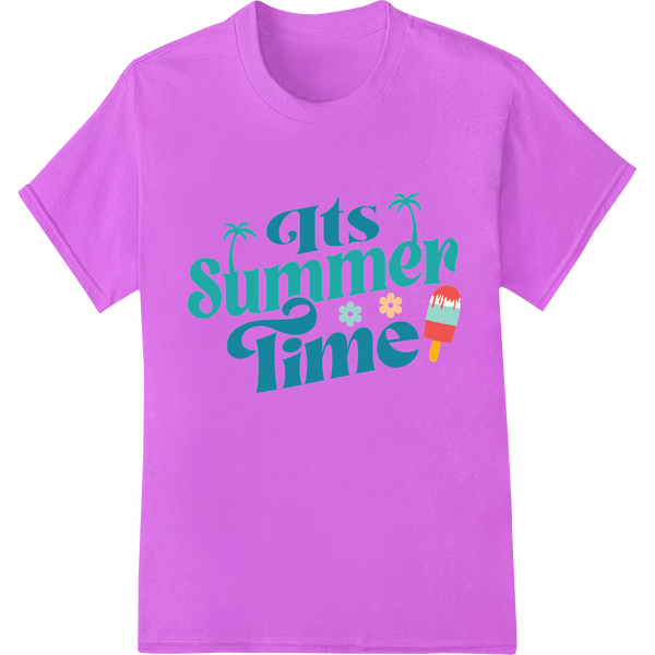 Tropical 'Its Summer Time!' DTF Print Heat Transfer on purple shirt - SUPERDTF-DTF Prints-DTF Transfers-Custom DTF Prints