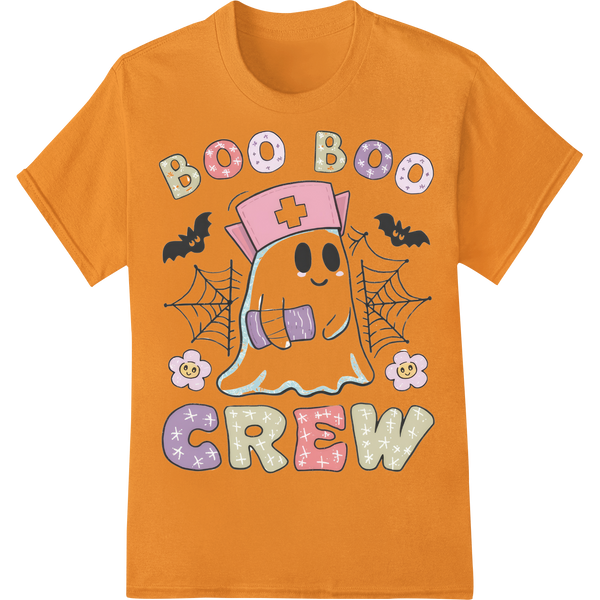 Adorable 'Boo Boo Crew' Ghost DTF Print Heat Transfer on orange shirt - SUPERDTF-DTF Prints-DTF Transfers-Custom DTF Prints