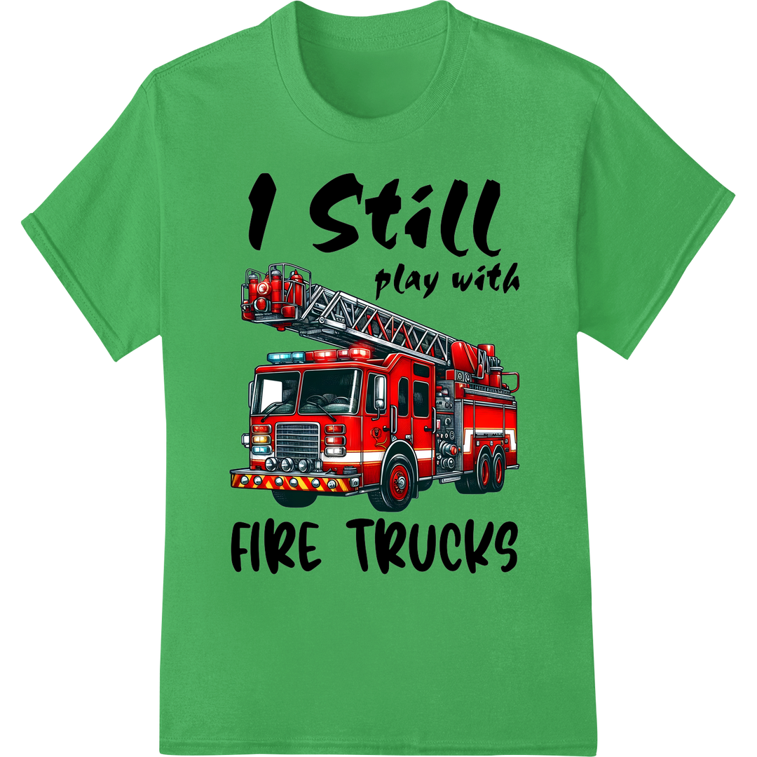 Firefighter Pride: Bold Fire Truck DTF Print Transfer on green shirt - SUPERDTF-DTF Prints-DTF Transfers-Custom DTF Prints