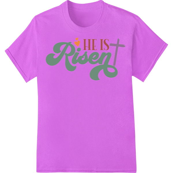 He is Risen! Elegant Easter Christian DTF Print Design on purple shirt - SUPERDTF-DTF Prints-DTF Transfers-Custom DTF Prints