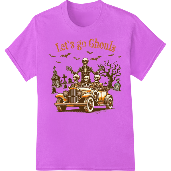 Let's Go Ghouls: Spooky Skeleton Crew Halloween Print showcasing advanced personalized clothing technology