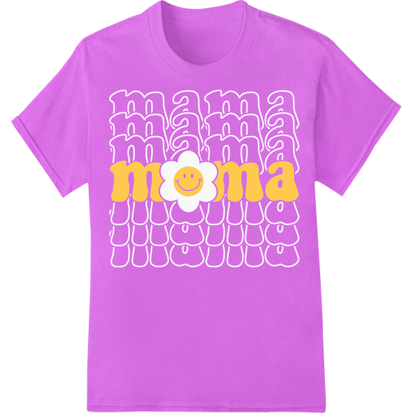 Retro 'Mom' Smiley Face DTF Print for Mother's Day Gifts on purple shirt - SUPERDTF-DTF Prints-DTF Transfers-Custom DTF Prints