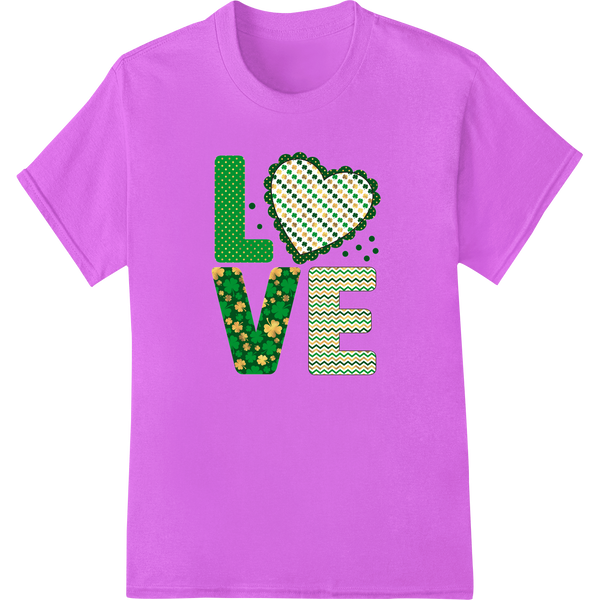 Festive green shamrock design with the words 'Shamrock Love' in white text, perfect for St. Patrick's Day apparel