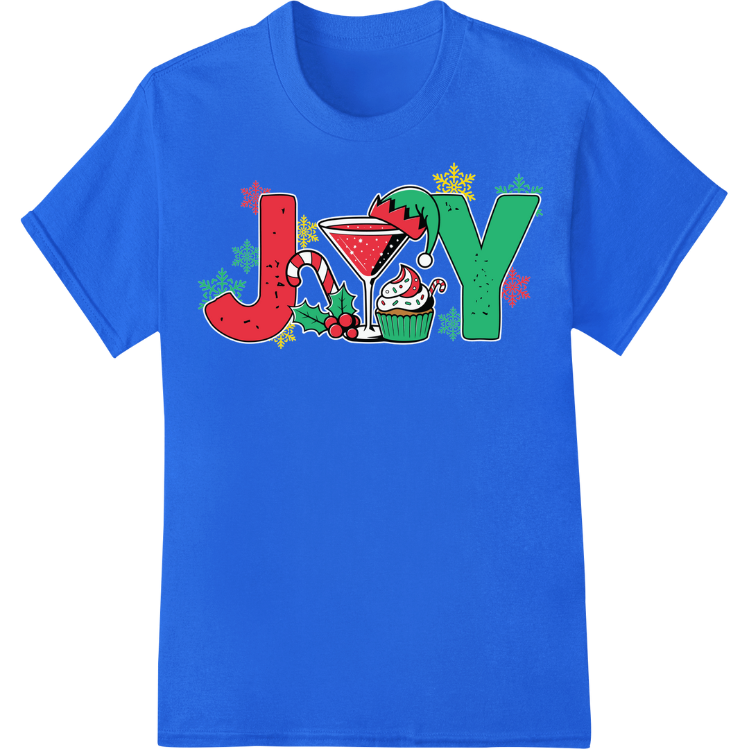 Joyful Christmas Wine DTF Print Heat Transfer | Holiday Cheer on blue shirt - SUPERDTF-DTF Prints-DTF Transfers-Custom DTF Prints