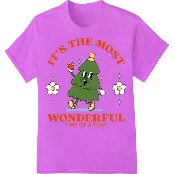 Whimsical Christmas Tree: Festive Fun DTF Transfer Print on purple shirt - SUPERDTF-DTF Prints-DTF Transfers-Custom DTF Prints