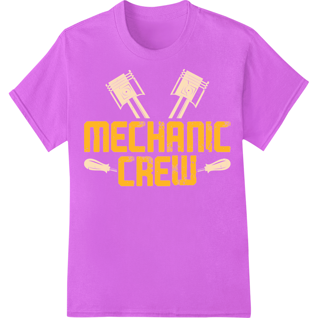 Vintage 'Mechanic Crew' DTF Print Heat Transfer | Auto Shop on purple shirt - SUPERDTF-DTF Prints-DTF Transfers-Custom DTF Prints