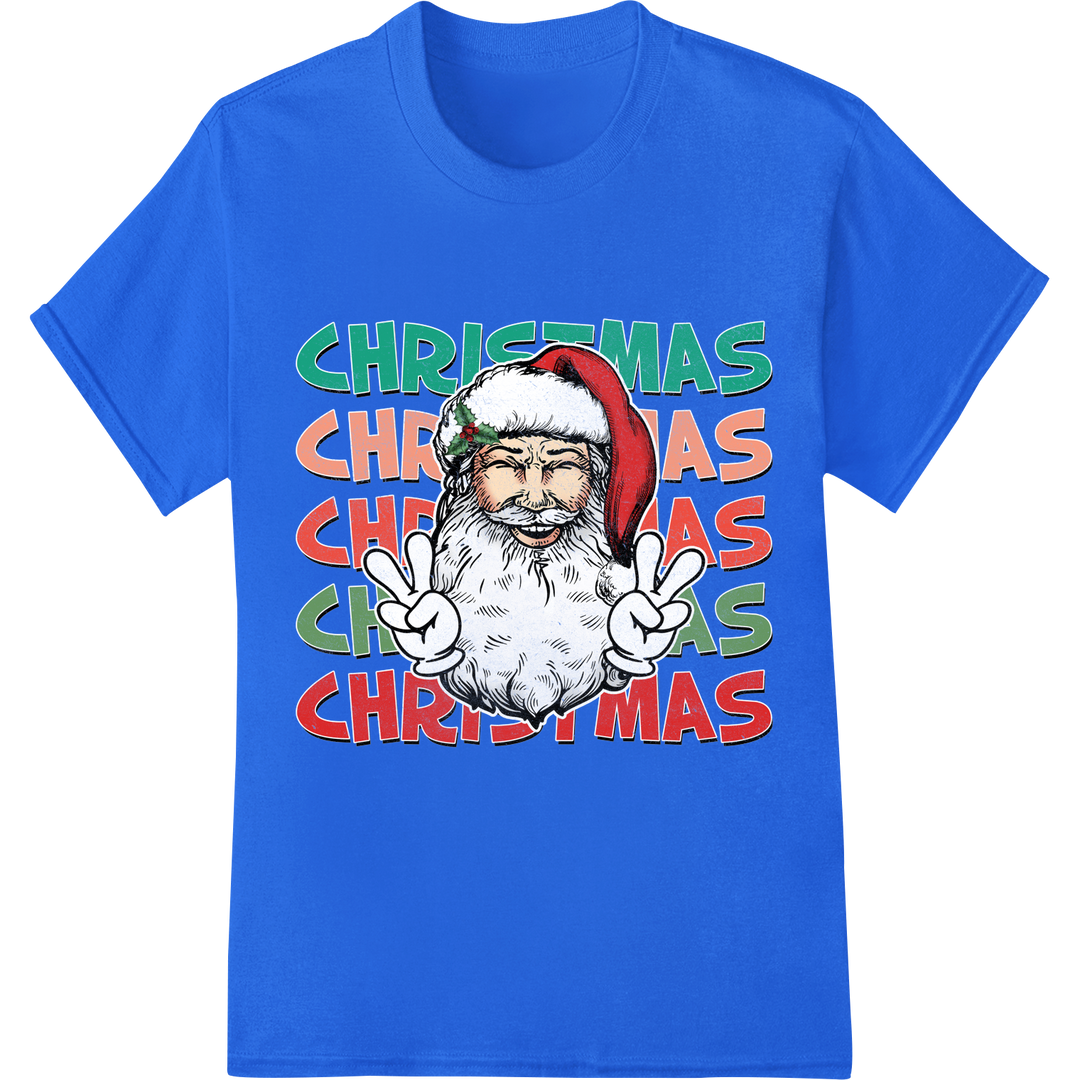 Festive Western Santa DTF Print for Holiday Apparel & Gifts on blue shirt - SUPERDTF-DTF Prints-DTF Transfers-Custom DTF Prints